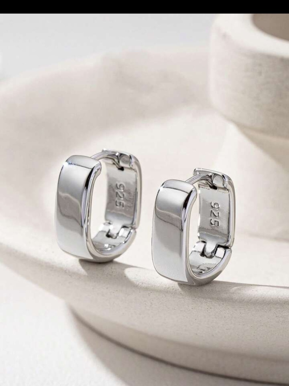 NWOT Sterling Silver Chunky Huggie Hoop Earrings - Silver - Picture 4 of 7